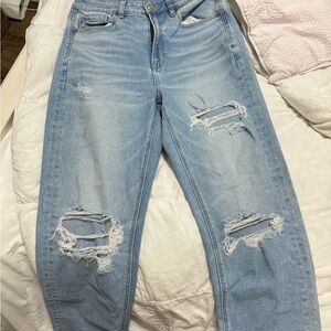 american eagle mom straight jeans, small stain on pant leg